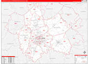 Lexington-Fayette Metro Area Wall Map Red Line Style